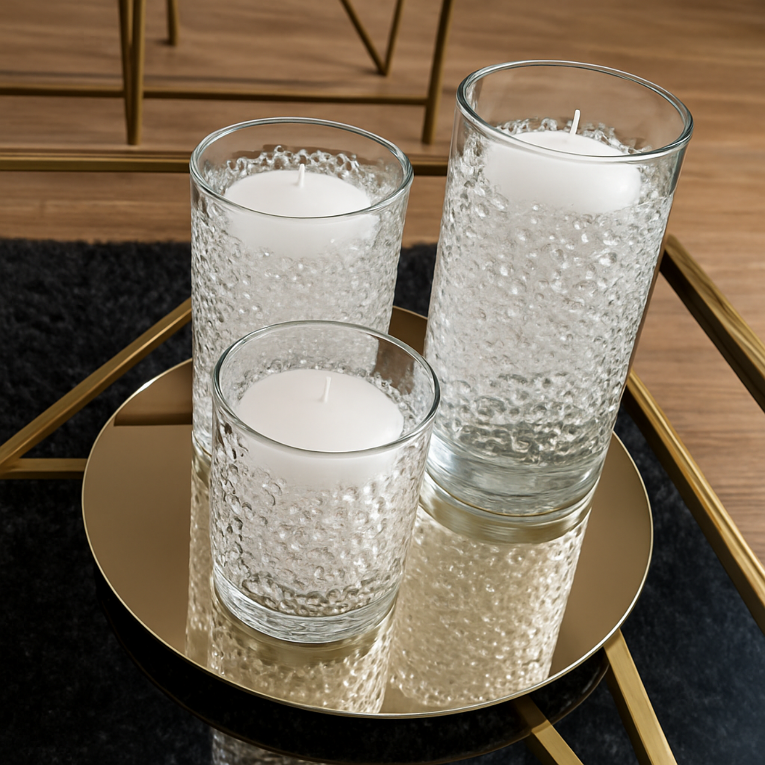 Trio Cilindro Con Velas y Base de Espejo