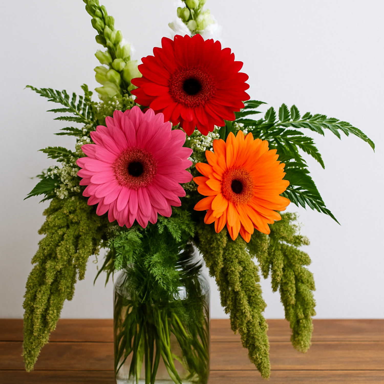 Cilindro Chico con Follaje y Gerberas