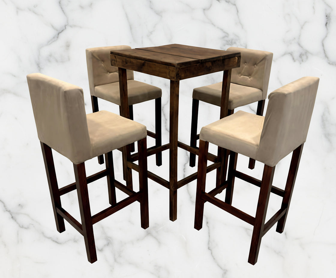 PERIQUERA DE MADERA 4 BANCOS ACOJINADOS BEIGE