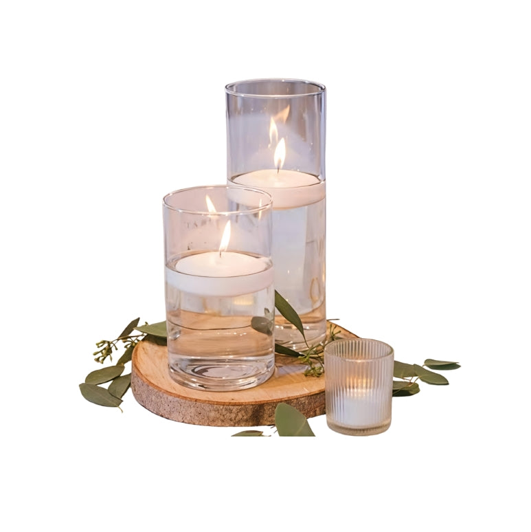 Cilindro Con Velas y Base de Madera