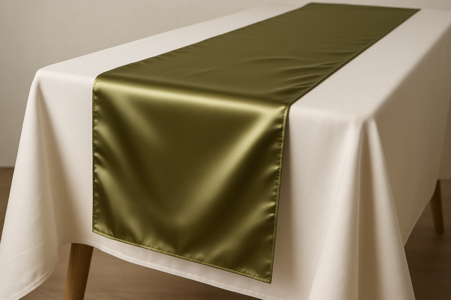 camino de mesa de tela satin color verde olivo