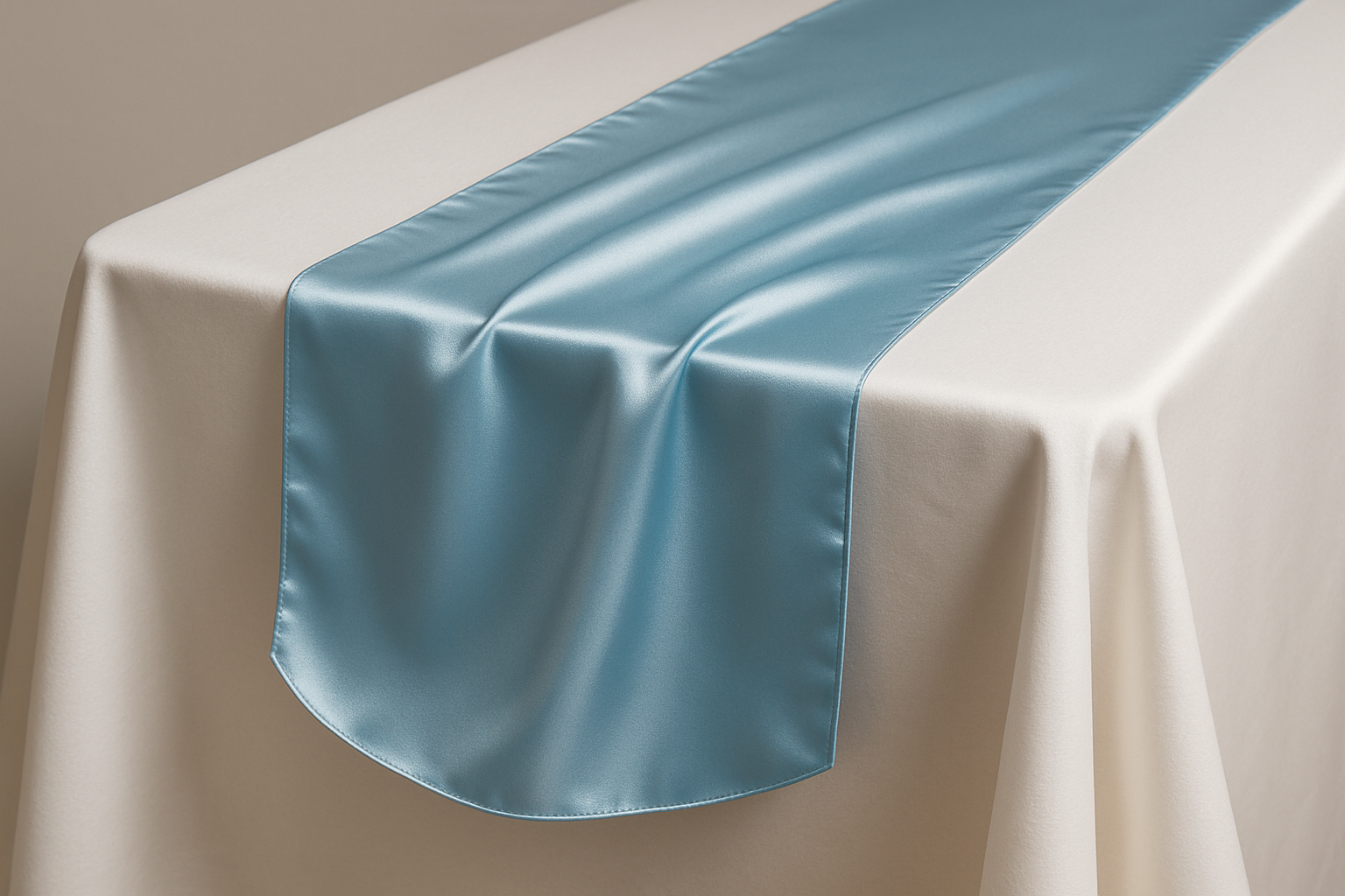 camino de mesa en tela satin azul cielo