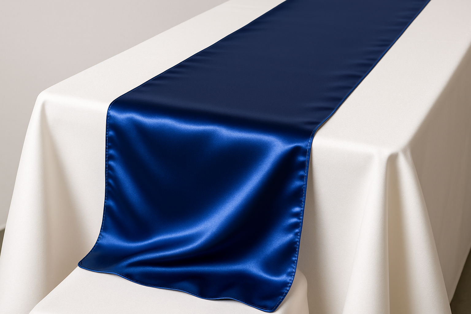 camino de mesa en tela satin azul rey