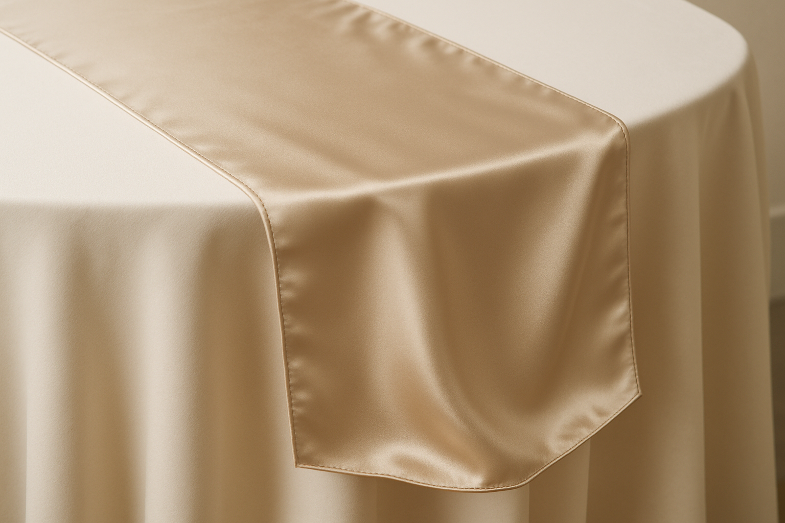 camino de mesa en tela satin color champaña