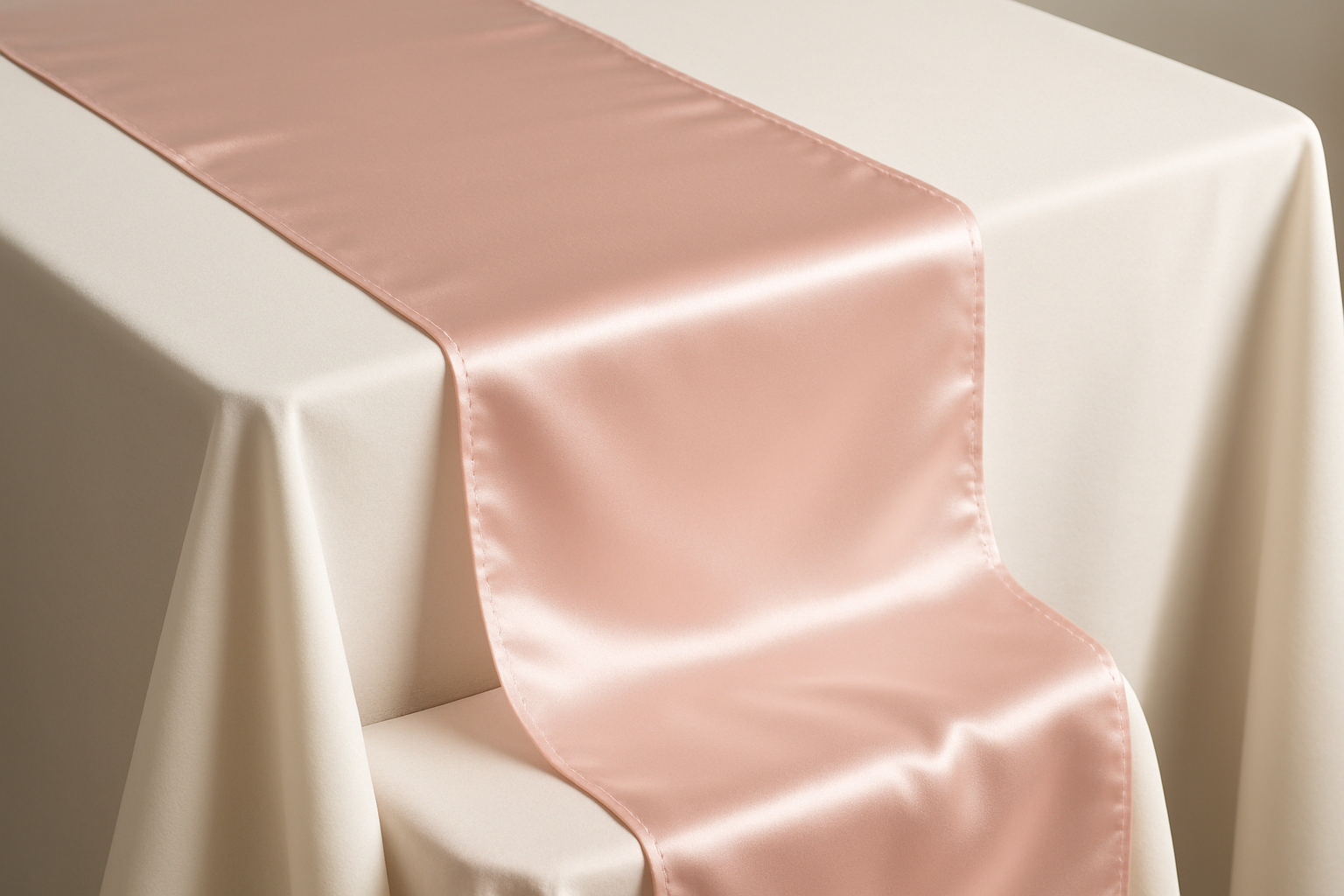 camino de mesa en tela satin color rosa palo