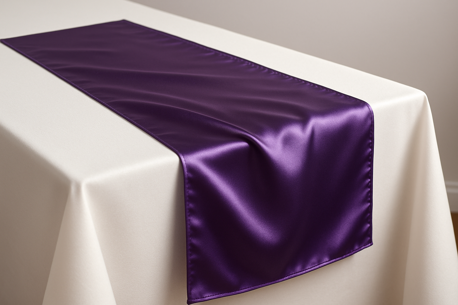 camino de mesa en tela satin morado 