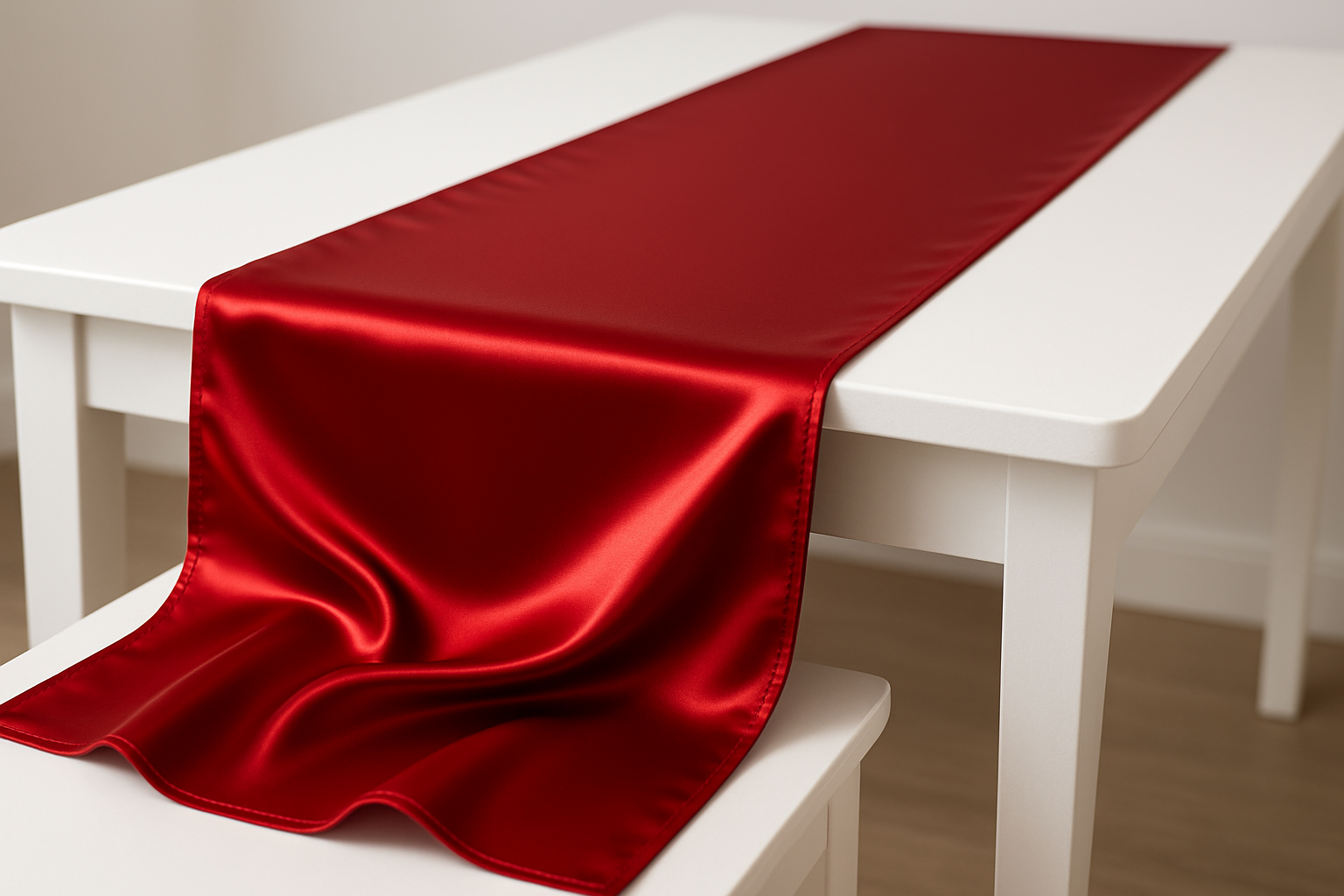 camino de mesa en tela satin rojo