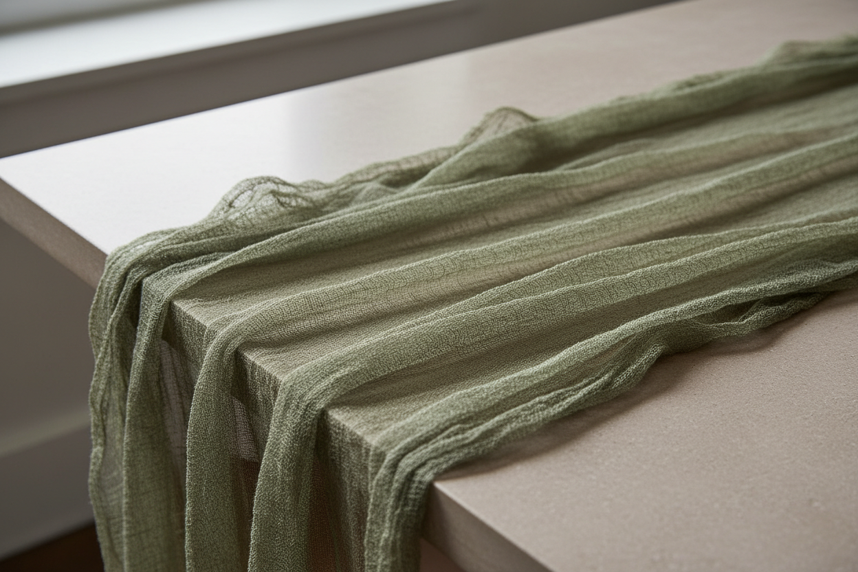 Camino de mesa gaza delgado color verde olivo