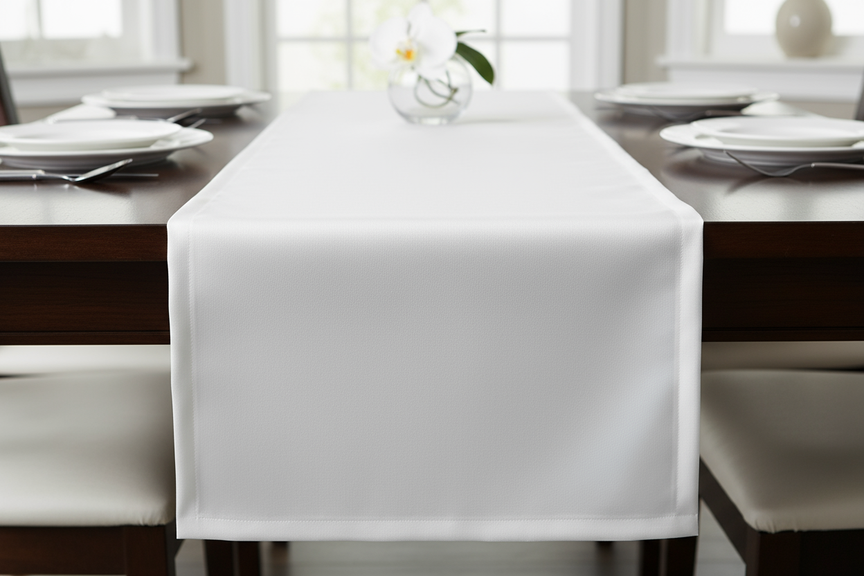camino de mesa liso en tafeta blanco 