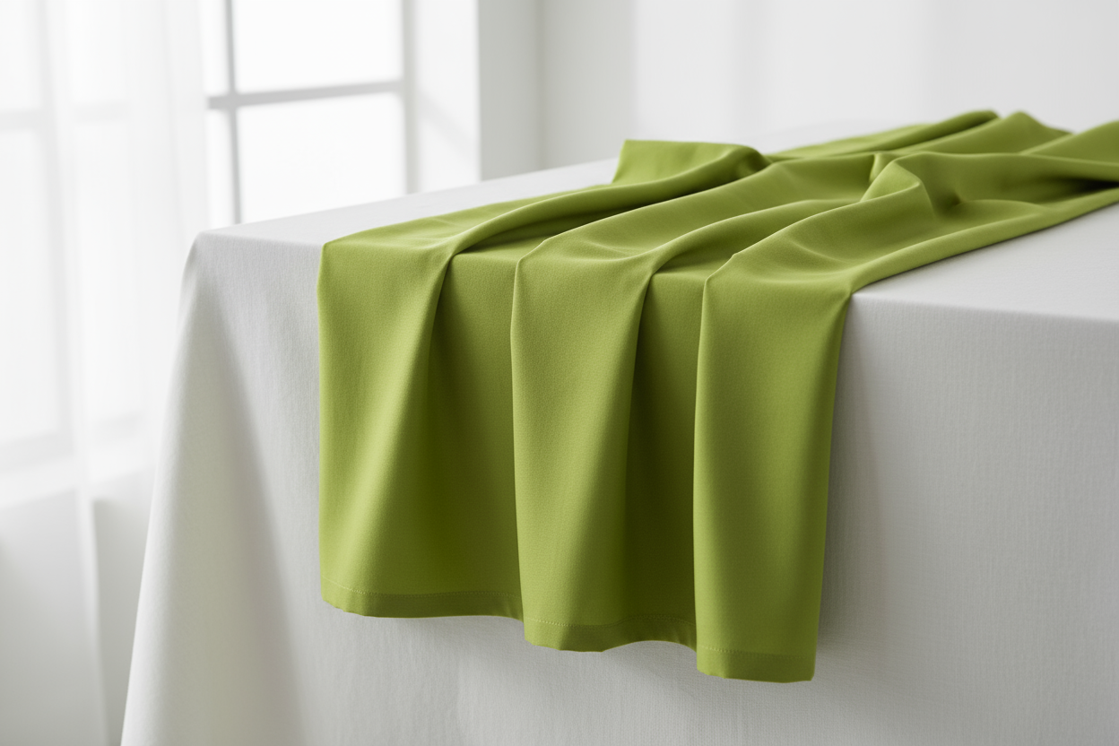 Camino de mesa liso mate en tafeta verde limon