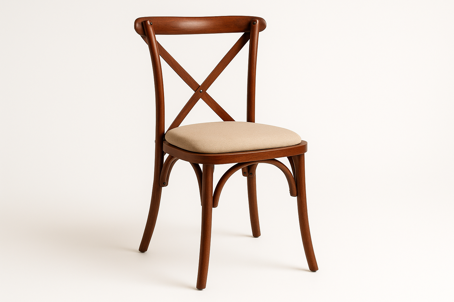 Silla Crossback caoba cojin beige