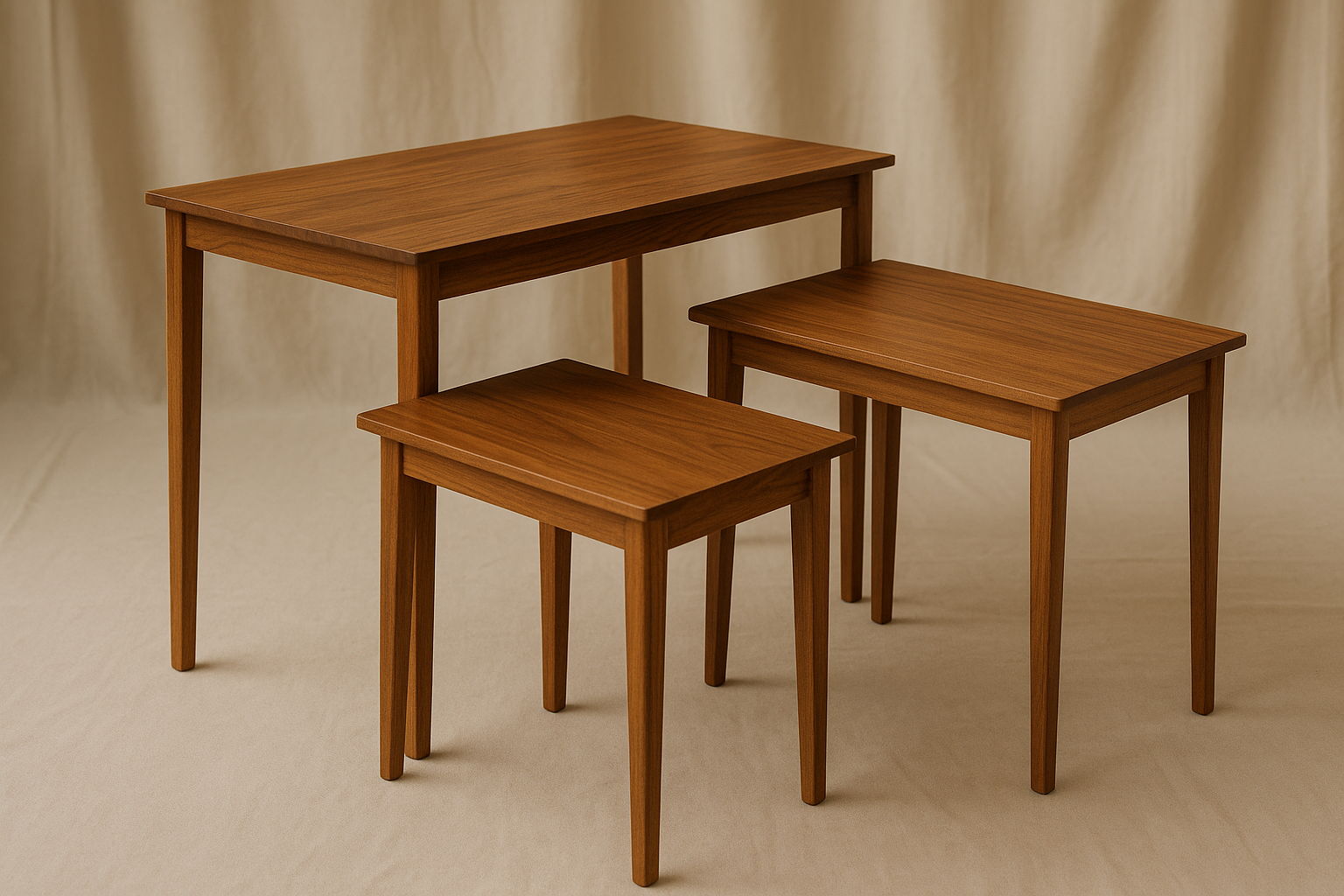 Trio de mesas de madera 